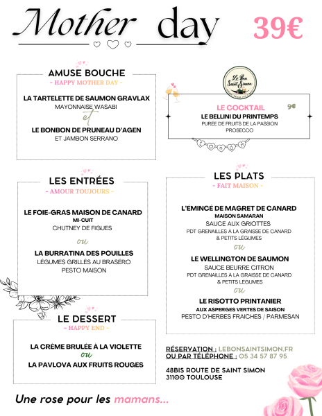 Menu Fêtes des mères– Une midi gourmand au Bon Saint Simon
